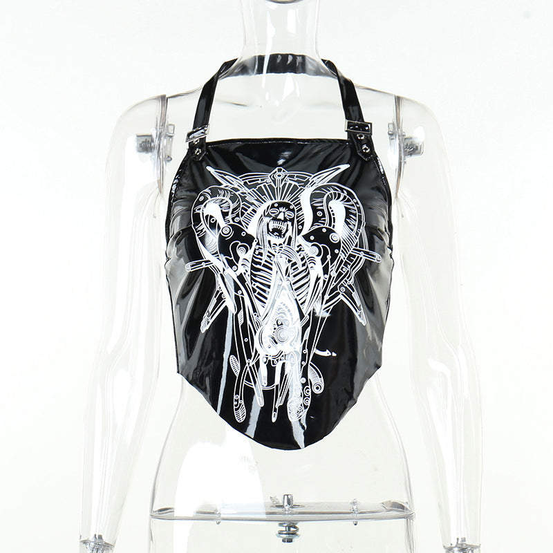 Dark Leather Halter Strap Top