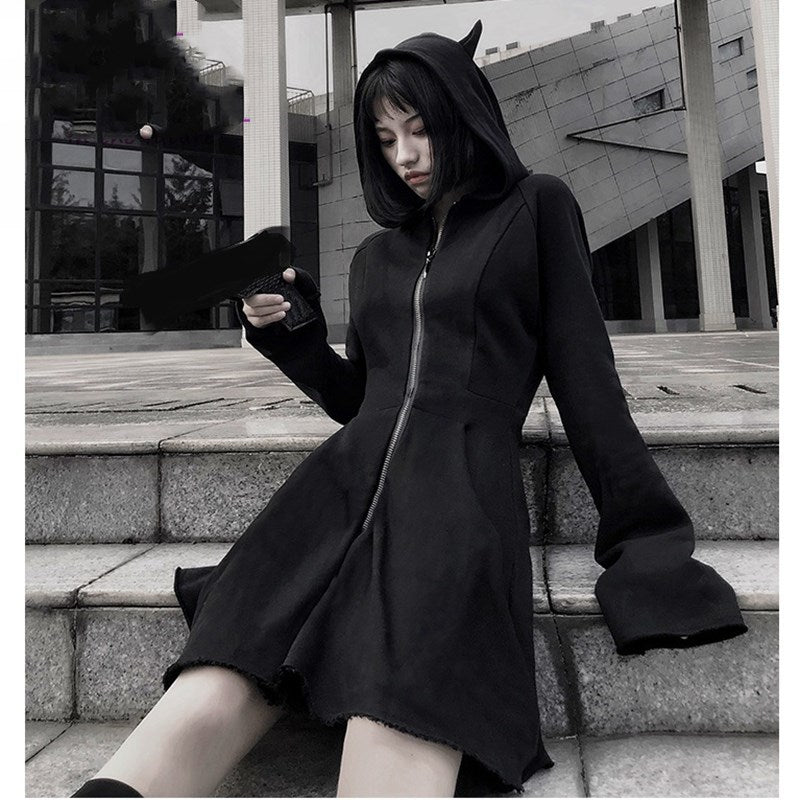 Thin dark hooded sweatshirt