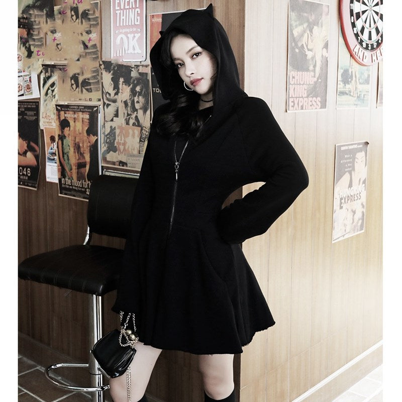 Thin dark hooded sweatshirt