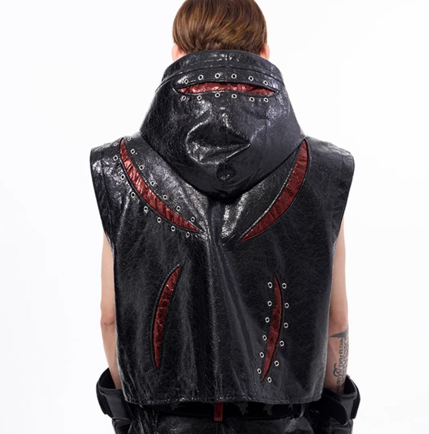 Dark Sleeveless Hooded Vest Coat