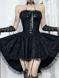 Halloween Dark Goth Flocking Bra Trailing Dress