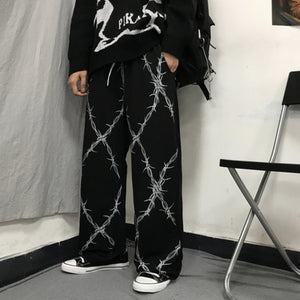 Dark print casual straight pants