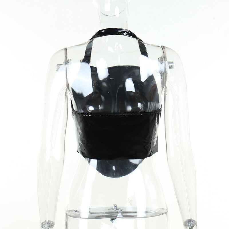 Dark Leather Halter Strap Top