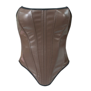 Leather Shaping Chest-wrapped Off-shoulder Vest