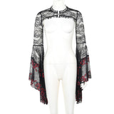 Dark Goth Style Embossed Slightly Transparent Slim Lace Smock Top