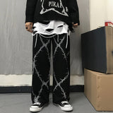 Dark print casual straight pants