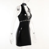 Dark Tie Chain Halter Dress
