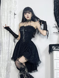 Halloween Dark Goth Flocking Bra Trailing Dress