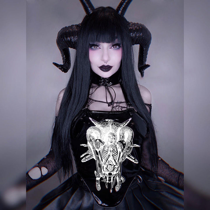 Dark Leather Halter Strap Top