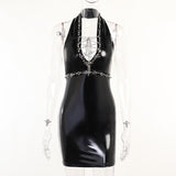 Dark Tie Chain Halter Dress