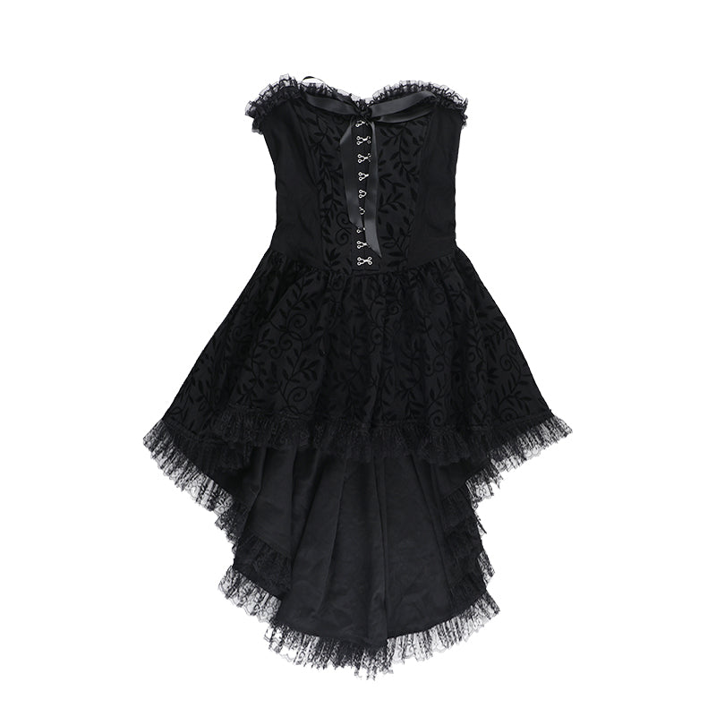 Halloween Dark Goth Flocking Bra Trailing Dress