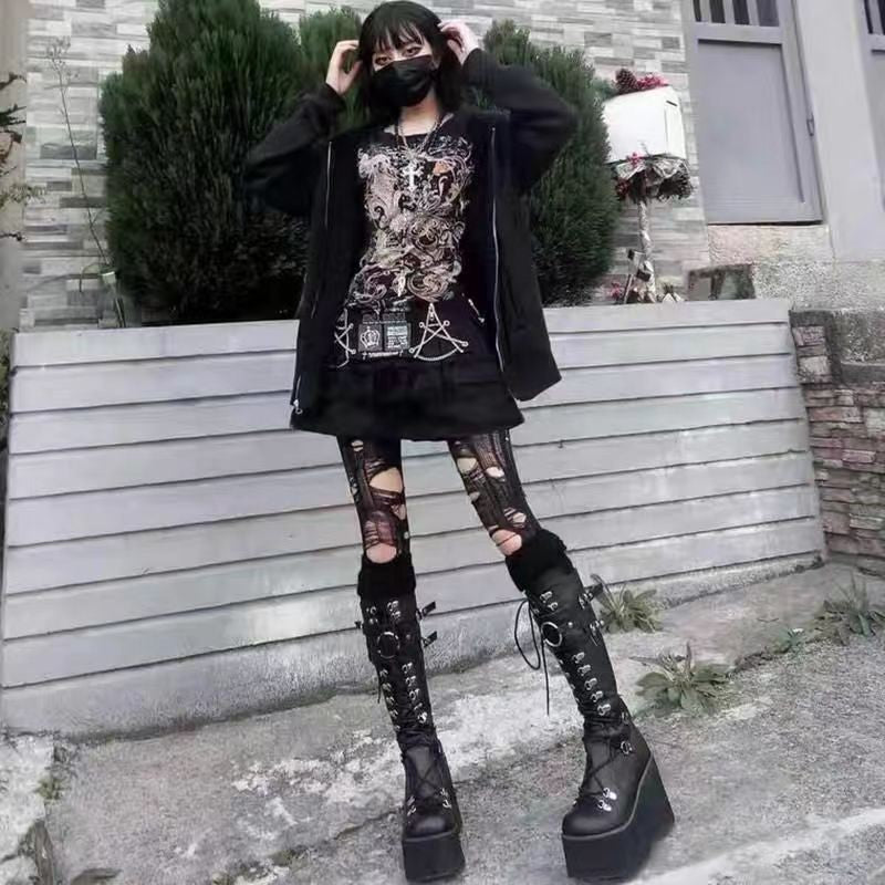 Dark Punk Round Toe Boots